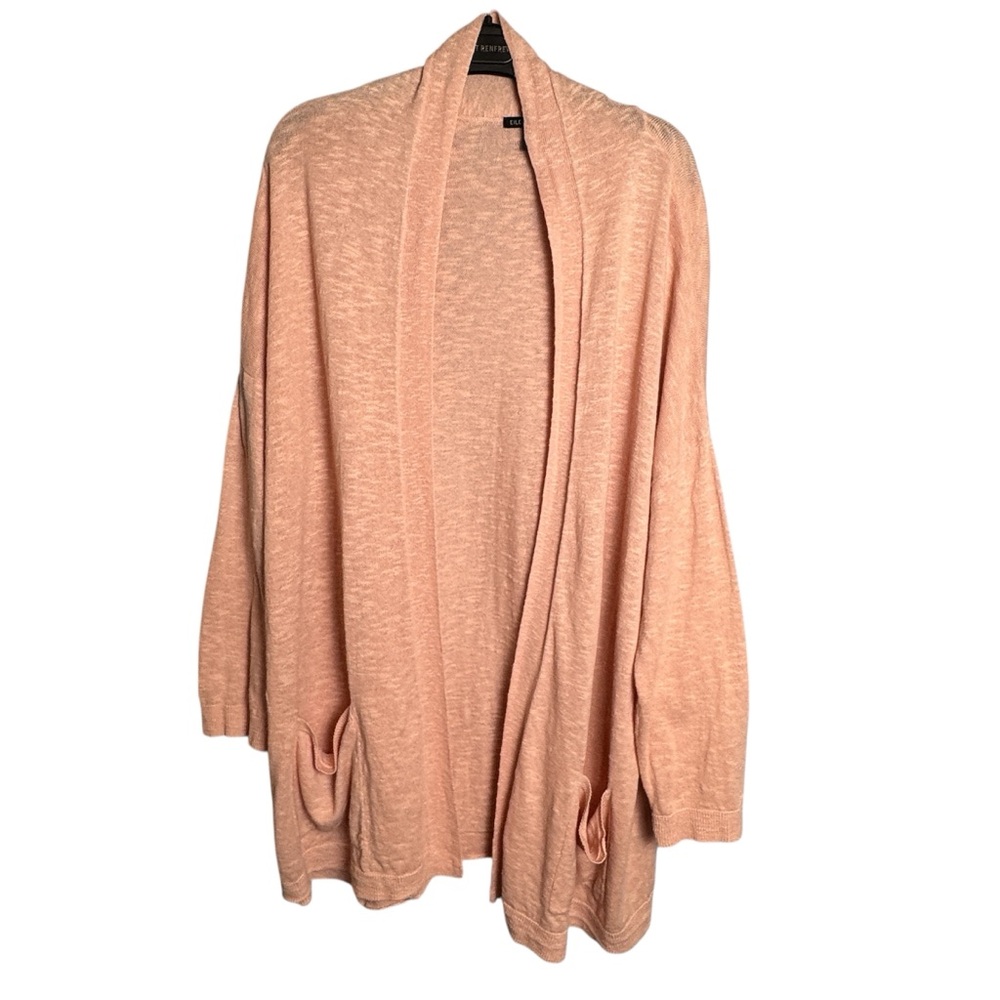 Eileen‎ Fisher Organic Linen Blend Open Front Cardigan Baby Pink Sz L Balletcore